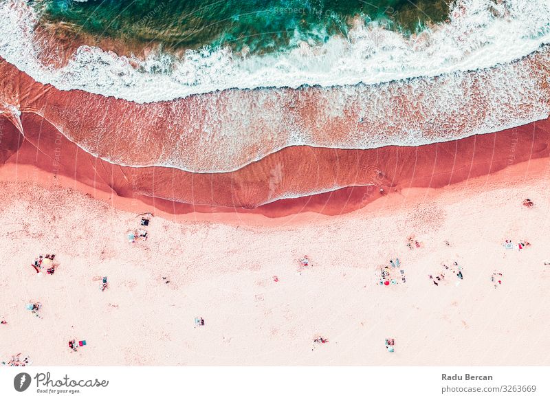 Menschenmenge am Strand, Luftaufnahme im Sommer Schwimmen & Baden Umwelt Natur Landschaft Sand Wasser Schönes Wetter Wärme Wellen Küste Meer