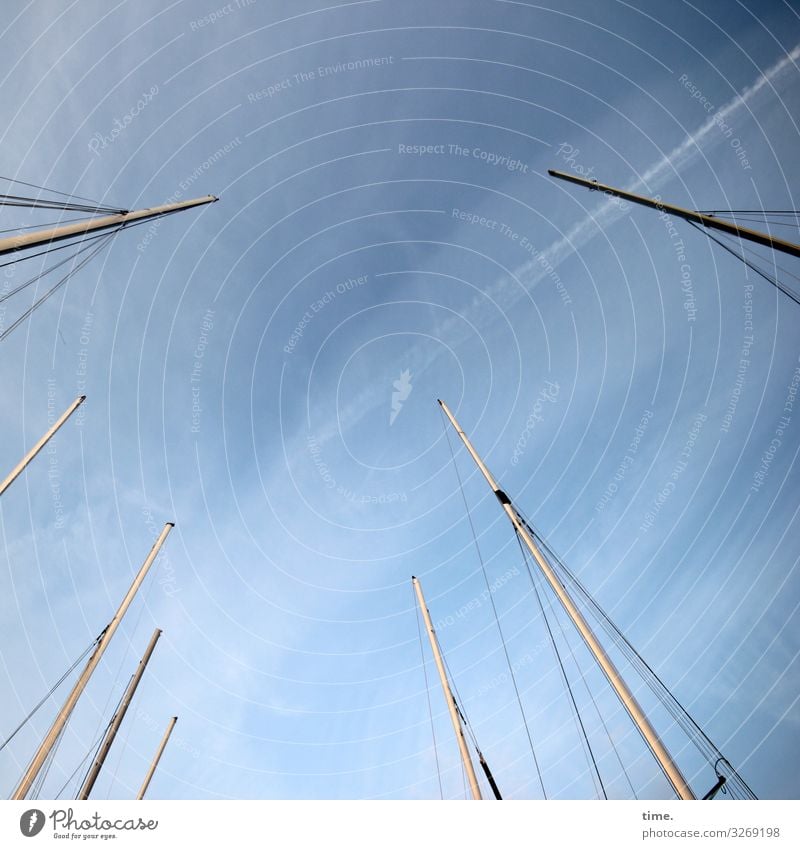 Halswirbelsäulentraining (XXVIII) Himmel Wolken Schönes Wetter Schifffahrt Segelboot Segelschiff Hafen An Bord Mast Seil Tau Stab Holz Metall Kunststoff Linie