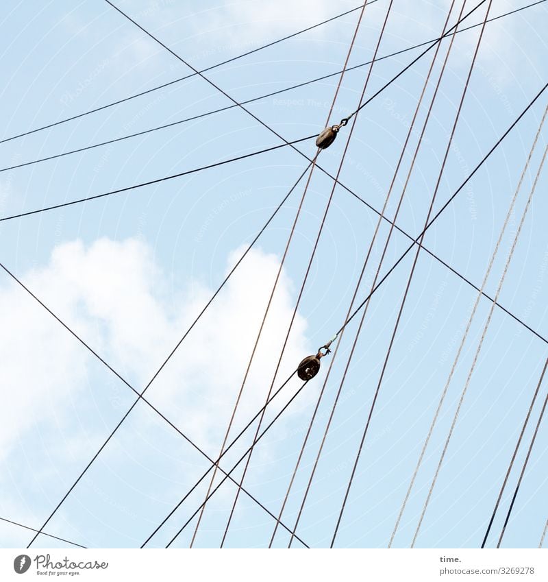 Seilschaften (III) Himmel Wolken Schönes Wetter Schifffahrt Segelboot Segelschiff An Bord Linie Netzwerk ästhetisch Erfahrung Genauigkeit Hilfsbereitschaft