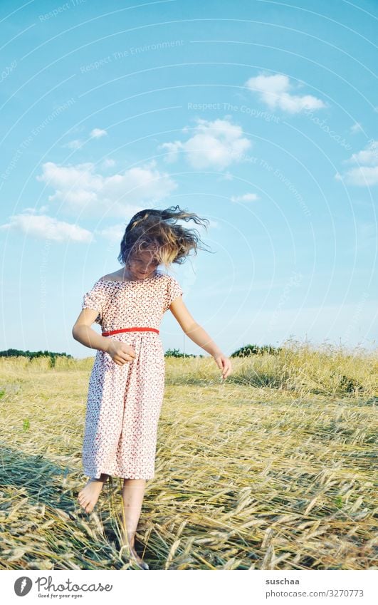 sommerliches haareflattern Kind Mädchen junges Mädchen Haare & Frisuren Kindheit wild verrückt Freude Lebensfreude Glück Sommer Sonnenschein Strohfeld