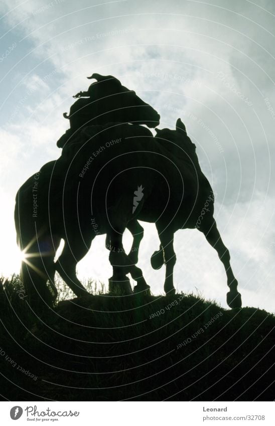 Pferde Skulptur Spanien Denkmal Wolken Statue Himmel Handwerk Sonne hell sculpture horse sky cloud Silhouette sun shine