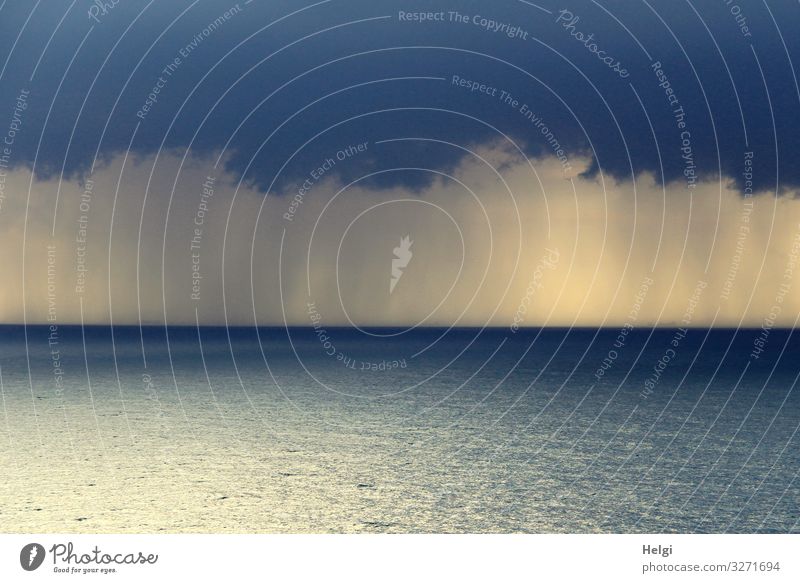 Sonnenlicht und dunkle Regenwolken über der Nordsee Umwelt Natur Wasser Himmel Wolken Gewitterwolken Horizont Herbst Unwetter leuchten authentisch