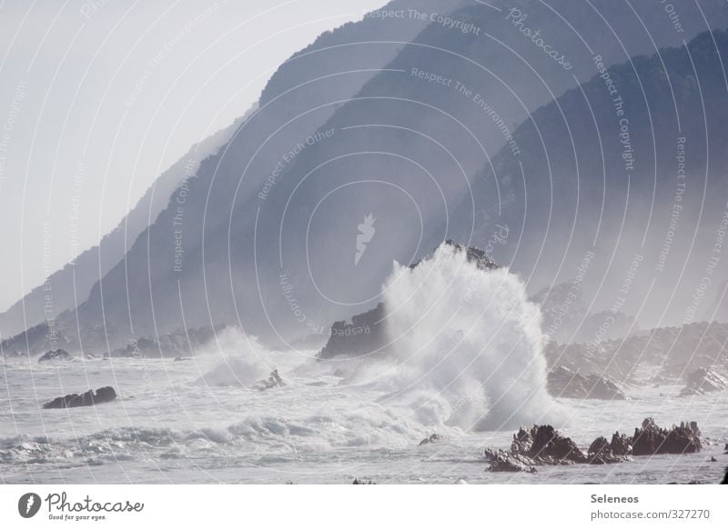 Meeresrauschen Umwelt Natur Landschaft Urelemente Wasser Wassertropfen Himmel Wolkenloser Himmel Wetter Wind Sturm Hügel Felsen Wellen Küste Ferne nass