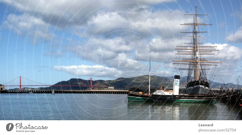 Golden Gate 2 Meer Wasserfahrzeug Segelschiff Anlegestelle Wolken San Francisco Amerika Golden Gate Bridge Himmel Panorama (Aussicht) Brücke Bucht