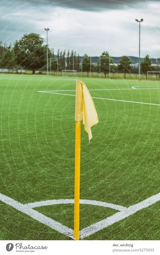 Eckfahne Spielen Ballsport Sportveranstaltung Fußball Sportstätten Fußballplatz Stadion Wiese Schilder & Markierungen Fahne sportlich gelb grün weiß Eckstoß