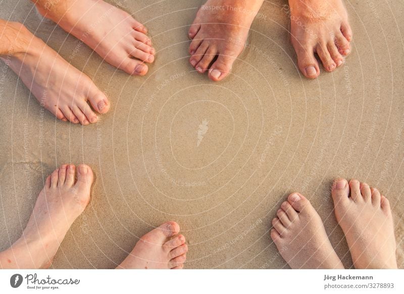 Füße der Familie, Vater, Mutter und zwei Sonnen am Strand Ferien & Urlaub & Reisen Ausflug Freiheit Sommer Meer Kind Mensch Mann Erwachsene