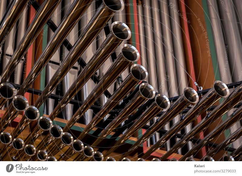 Die Tröten einer Orgel in der Kirche orgel Musik kirchenlied instrument alt pfeife innenseite handwerk orgelwind pfeifenorgel tröte organist labium pedal stahl