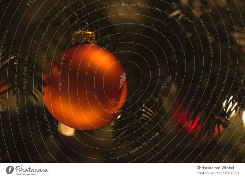 glänzende Christbaumkugel Weihnachtsbaum Weihnachtsdekoration Glas ästhetisch Kitsch nah rund schön Wärme orange Gefühle Stimmung Vorfreude Begeisterung