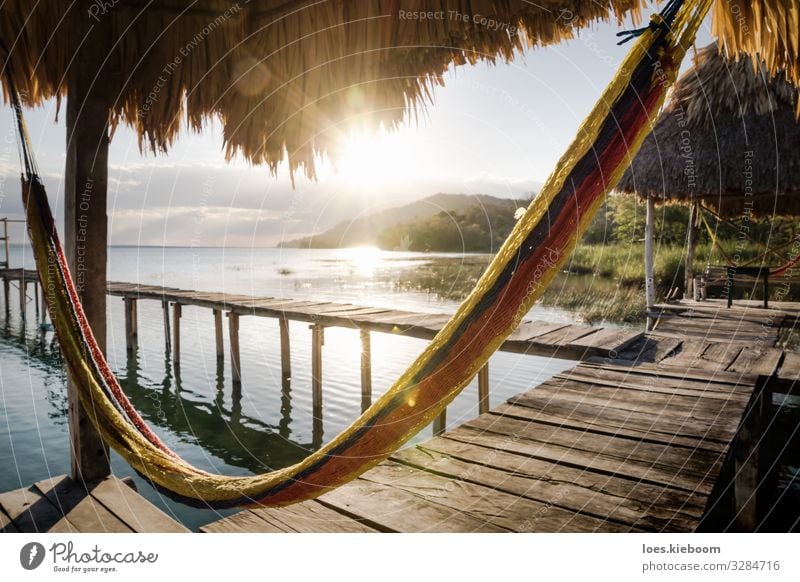 Hammock at dock during sunset Erholung Ferien & Urlaub & Reisen Tourismus Abenteuer Sommer Sonne Sonnenbad Strand Schwimmen & Baden Natur Landschaft Pflanze