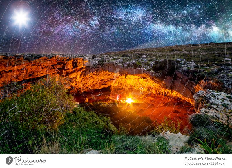 Ghajn-Tuta-Höhle bei Nacht schön Abenteuer Camping wandern Klettern Bergsteigen Natur Landschaft Nachthimmel Felsen Ferien & Urlaub & Reisen Ahrax Europa