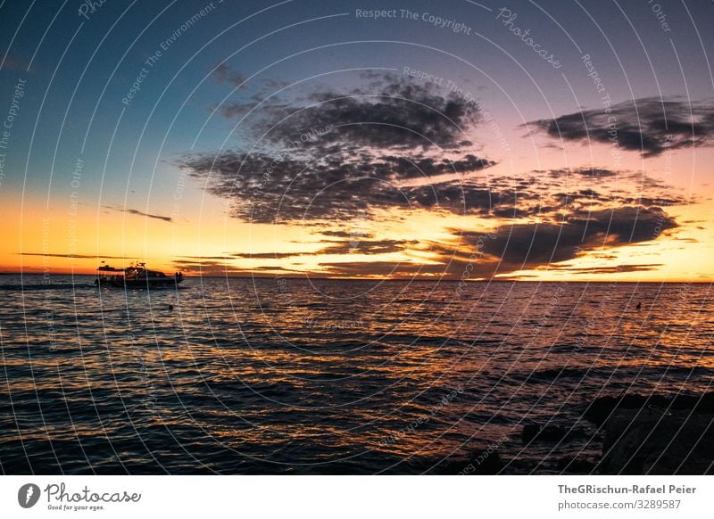 Sonnenuntergang Umwelt Natur violett orange schwarz weiß Meer Wolken Stimmung Kroatien Farbfoto Außenaufnahme Menschenleer Textfreiraum oben Textfreiraum unten