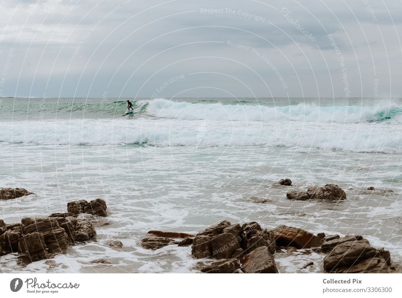 Auf der Welle surfen Sport Wassersport Schwimmen & Baden Natur Landschaft Meer Insel See An Bord Bewegung Fitness blau grau türkis weiß Surfen Wellen Surfbrett