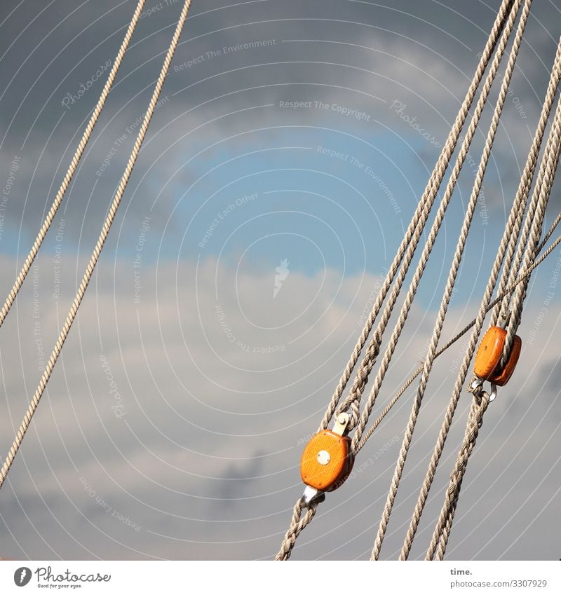 Seilschaften #22 Himmel Wolken Schönes Wetter Sturm Schifffahrt Segelschiff An Bord Rolle Seilrolle Linie hängen bedrohlich dunkel maritim Kraft Vertrauen