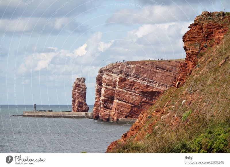 rote Felsen und lange Anna auf Helgoland Ferien & Urlaub & Reisen Tourismus Sommer Umwelt Natur Landschaft Wasser Himmel Wolken Küste Nordsee Insel Lange Anna