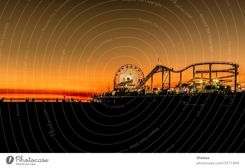 es wird nacht in santa monica Silhouette Erholung Ferien & Urlaub & Reisen Strand Sonnenuntergang Route 66 Los Angeles Venice Pacific Ocean Park USA