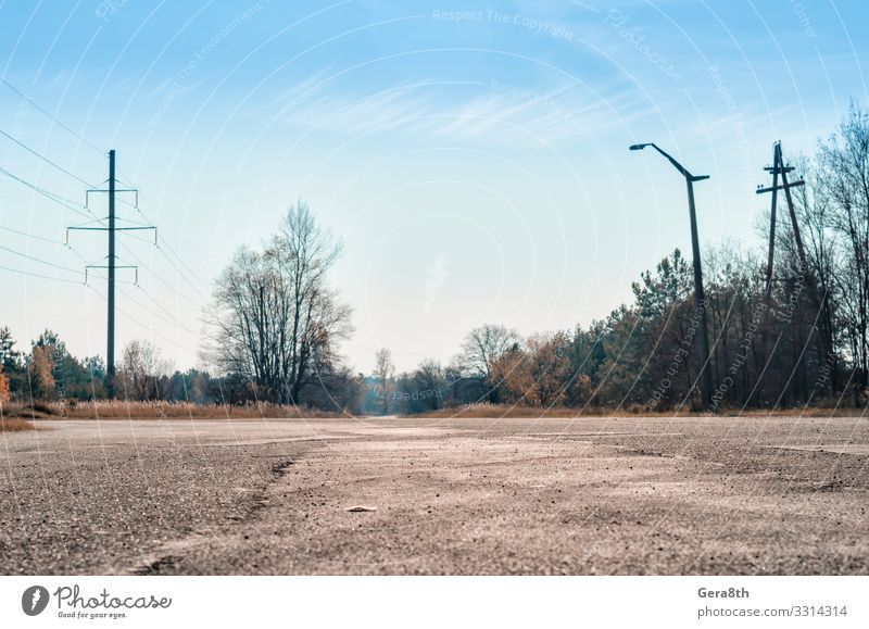 Leere Straße nach Tschernobyl Ukraine Ferien & Urlaub & Reisen Tourismus Ausflug Natur Landschaft Pflanze Himmel Wolken Herbst Baum Gras Wald bedrohlich blau