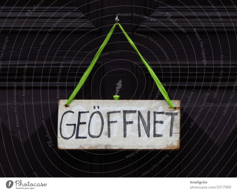 GEÖFFNET Holzschild Schriftzeichen Schilder & Markierungen Hinweisschild Warnschild Kommunizieren braun grün schwarz Neugier kaufen offen Ladengeschäft