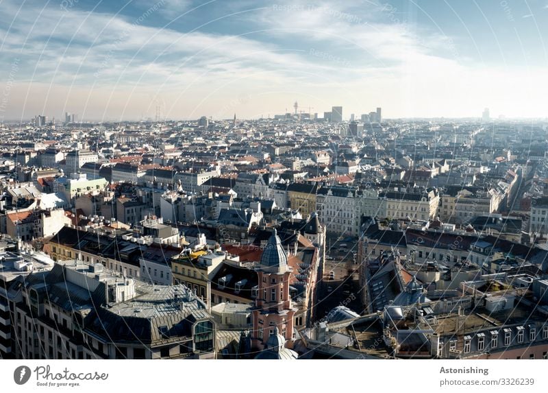 Wien Umwelt Natur Luft Himmel Wolken Horizont Sommer Wetter Österreich Stadt Hauptstadt Stadtzentrum Skyline Haus Hochhaus Bankgebäude Kirche Turm Bauwerk