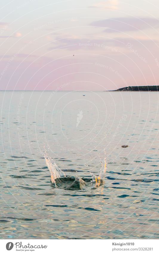 Steinehüpfen Wasser Wassertropfen Himmel Horizont Sommer Schönes Wetter Meer Insel nass blau violett türkis Lebensfreude Romantik Freude spritzen