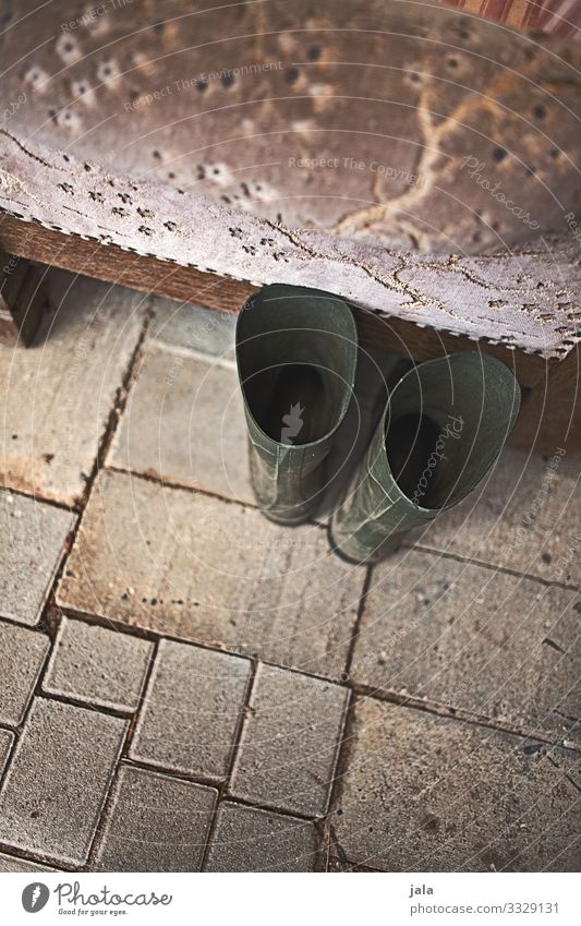 gummistiefel Sessel Gartenarbeit Landwirtschaft Forstwirtschaft Gummistiefel Arbeit & Erwerbstätigkeit einfach Ordnungsliebe bescheiden Pflastersteine Farbfoto