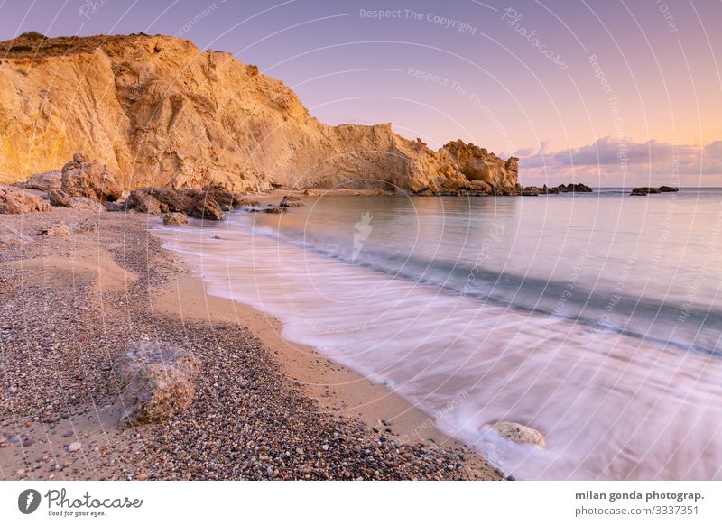 Kreta. Strand Meer Berge u. Gebirge Natur Landschaft Felsen Küste Stimmung Gelassenheit Europa mediterran Griechenland Crete Lasithi Kalo Nero Klippe Abend