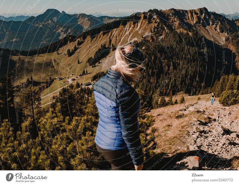 Wandern auf dem Brecherspitz | Bayern brecherspitze wandern bayern gebirge alpen gipfel wald panorama gehen sportlich gebüsch warm herbst grün braun frau