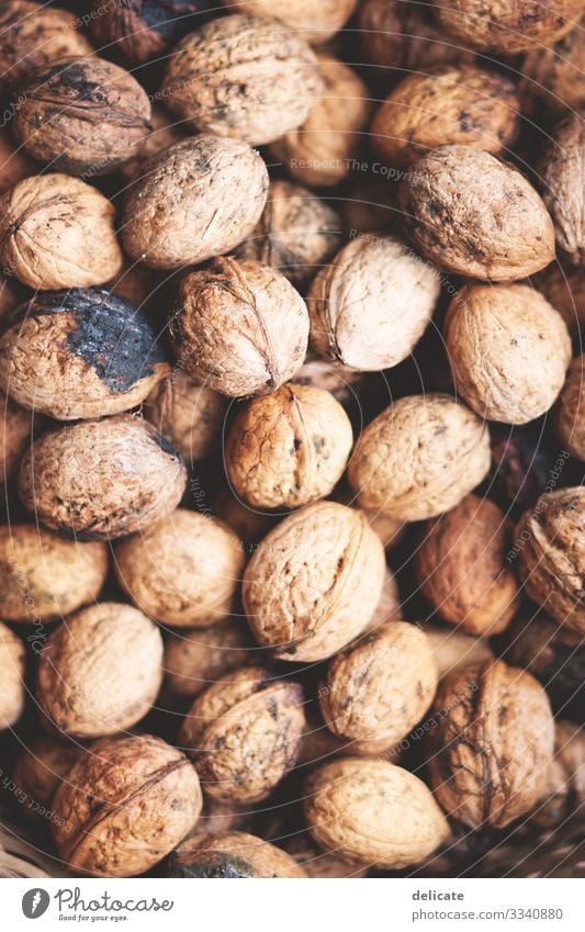 Walnüsse Walnuss Walnusskern ernte Lebensmittel Nuss Schwache Tiefenschärfe braun lecker Nussschale Nahaufnahme Ernährung Vegetarische Ernährung Bioprodukte