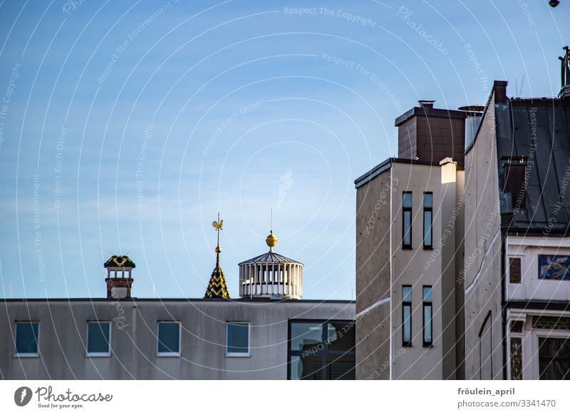 Variation von Dächern Leipzig Deutschland Europa Stadt Stadtzentrum Haus Kirche Bauwerk Gebäude Architektur Mauer Wand Fassade Fenster Dach Beton Metall