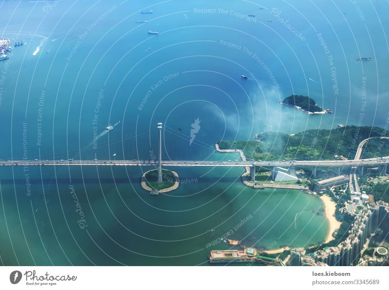 hong kong bridge Ferien & Urlaub & Reisen Tourismus Ferne Sightseeing Städtereise Business Luftverkehr Wolken Küste Meer Stadtzentrum Skyline Hochhaus Brücke