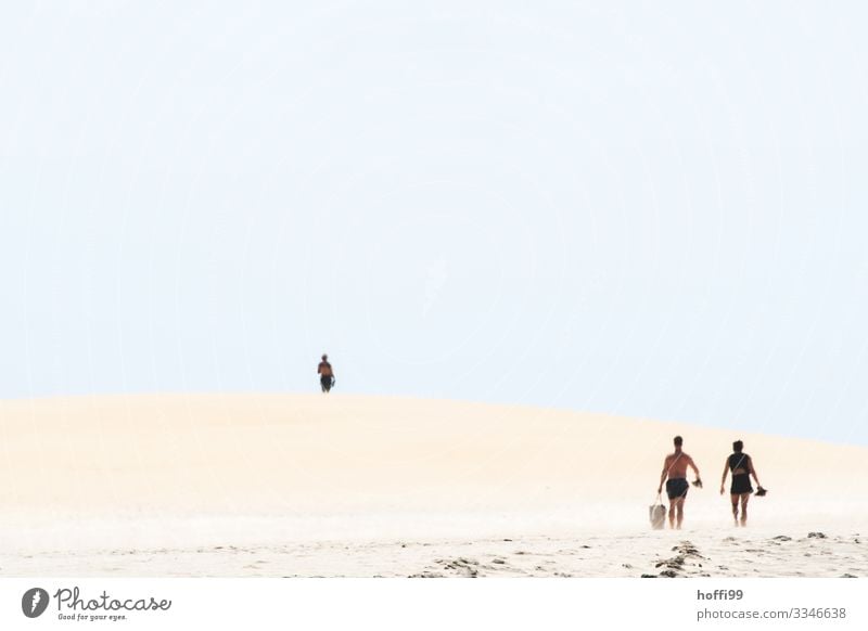 Ab in die Wüste Reichtum Ferne Sommer Mensch 3 Natur Sand Wolkenloser Himmel Sonne Hügel Bewegung Ferien & Urlaub & Reisen stehen wandern warten Abenteuer