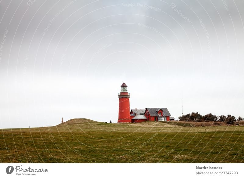 Leuchtturm Bovbjerg Fyr Ferien & Urlaub & Reisen Tourismus Himmel Wolken Frühling Sommer Klima Wind Gras Wiese Hügel Küste Nordsee Meer Fischerdorf Bauwerk