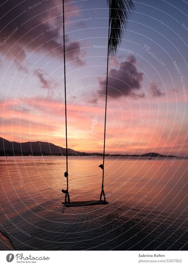 Abendstimmung auf Koh Samui Landschaft Himmel Sonnenaufgang Sonnenuntergang Schönes Wetter Strand Bucht Meer Andamanensee Thailand Gefühle Stimmung