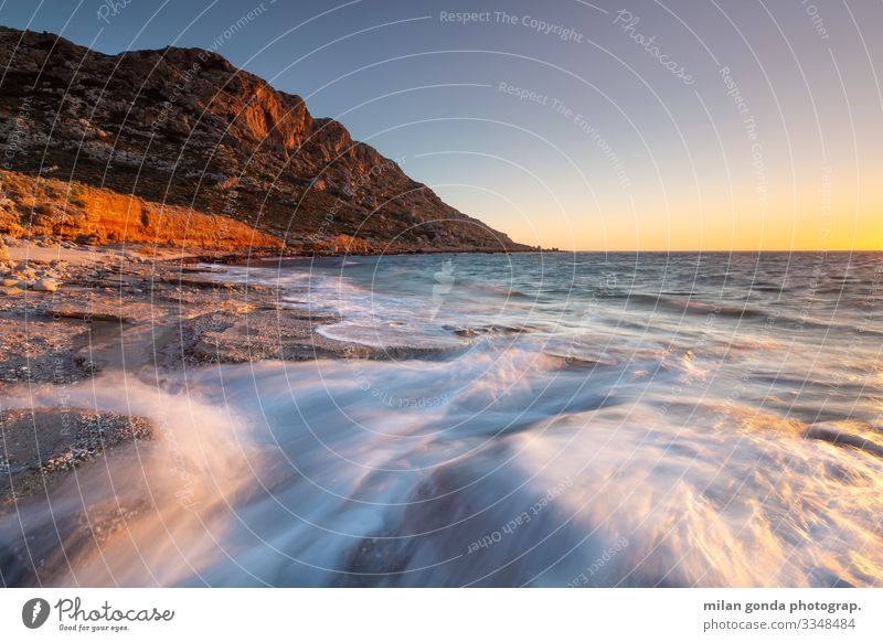 Kreta. Strand Meer Berge u. Gebirge Natur Felsen Küste Stimmung Europa mediterran Griechenland Crete Lasithi Goudouras Meereslandschaft Sonnenuntergang Abend