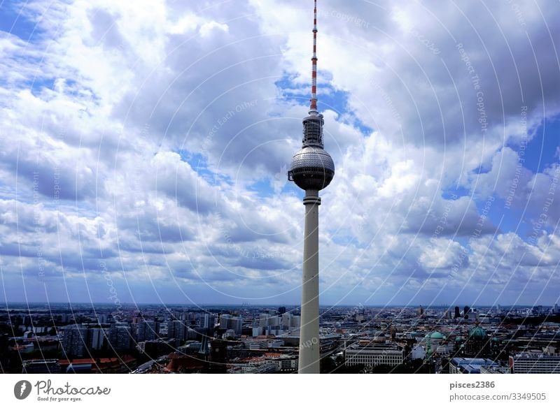 View over Berlin with television tower Ferien & Urlaub & Reisen Fernsehen Stadtzentrum Skyline Hochhaus Tower (Luftfahrt) hoch aerial Alexanderplatz