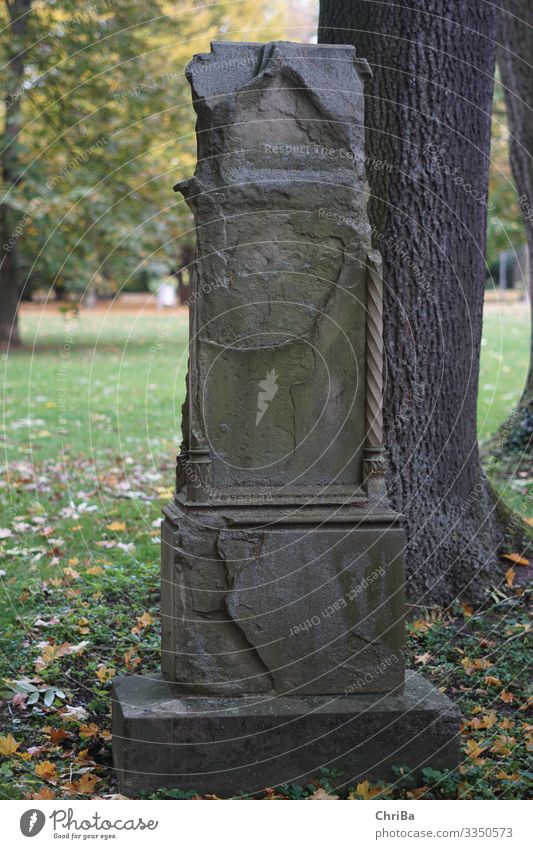 Alter Grabstein Kunst Kunstwerk Skulptur Natur Landschaft Tier Herbst Menschenleer Park Denkmal Zeichen Ornament Denken träumen Traurigkeit alt dunkel trist