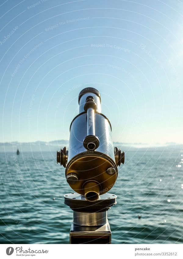 alt | vintage look Fernrohr Landschaft See Wasser Himmel Bodensee Tourismus Deutschland Optik Fernblick Weitsicht Ferien & Urlaub & Reisen Außenaufnahme Seeufer