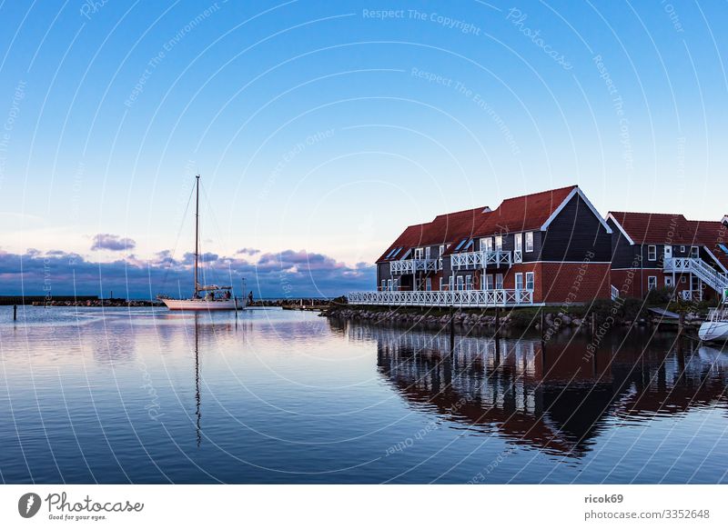 Blick auf den Hafen von Klintholm Havn in Dänemark Erholung Ferien & Urlaub & Reisen Tourismus Haus Natur Landschaft Wasser Wolken Küste Ostsee Gebäude