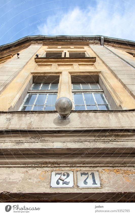 doppelhaus (72/71). Fassade Lampe Außenaufnahme Haus Fenster Wand Farbfoto Menschenleer Tag Gebäude Bauwerk Architektur Stadt Häusliches Leben Altstadt