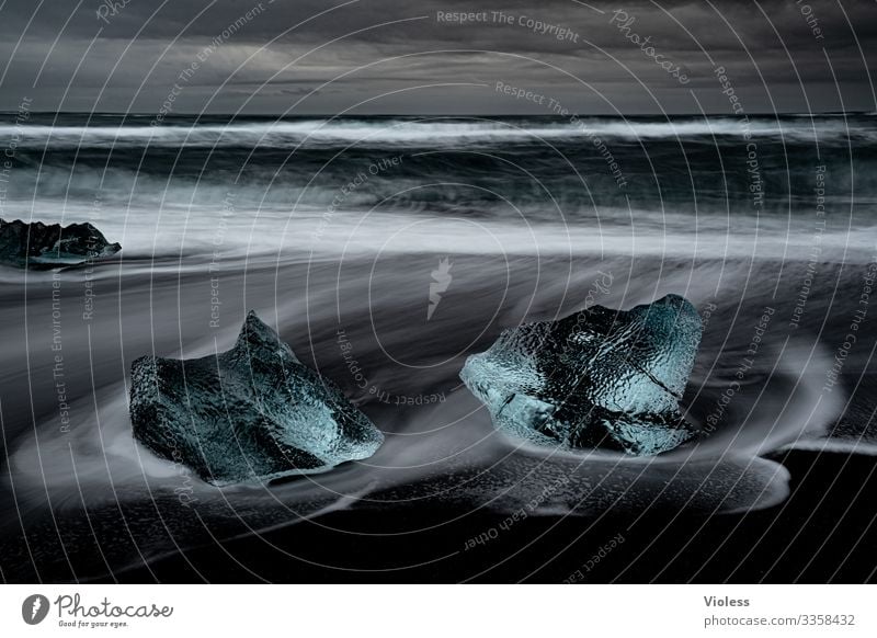 eiszeit | eiszeit Schnee Eis Frost Gletscher kalt blau Jökulsárlón Gletscher Vatnajökull Lagune Island Eisberg Gletscherzunge Farbfoto Diamondbeach