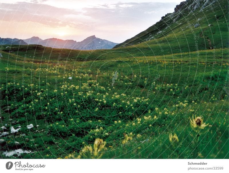 Wiese im Gebirge Sonnenuntergang Berge u. Gebirge