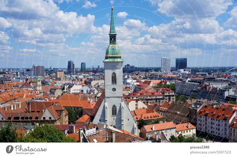 Bratislava - view from castle over old town to new town Stadtzentrum Skyline Tower (Luftfahrt) Ferien & Urlaub & Reisen panorama slovakia architecture Europa