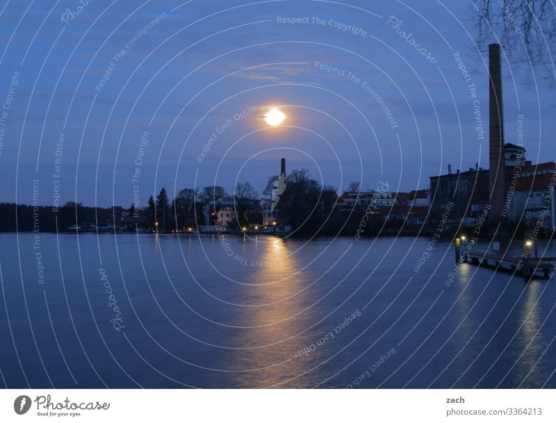 Mondsüchtig Himmel Nachthimmel Vollmond Schönes Wetter Küste Seeufer Großer Müggelsee Spree Berlin Köpenick Friedrichshagen Dorf Stadt Hauptstadt Stadtrand Haus