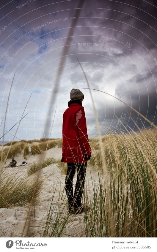 der Wind treibt Regen ... Mensch feminin Junge Frau Jugendliche 1 13-18 Jahre Kind 18-30 Jahre Erwachsene Natur Landschaft Sand Himmel Wolken Gewitterwolken