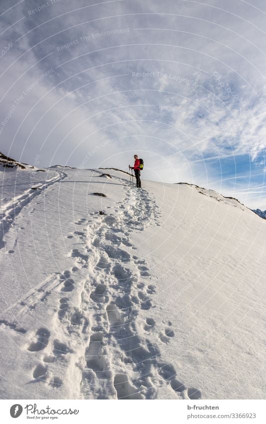 Bergwanderung Leben Freizeit & Hobby Winterurlaub Berge u. Gebirge wandern Sport Fitness Sport-Training Frau Erwachsene 1 Mensch Schönes Wetter Schnee Alpen