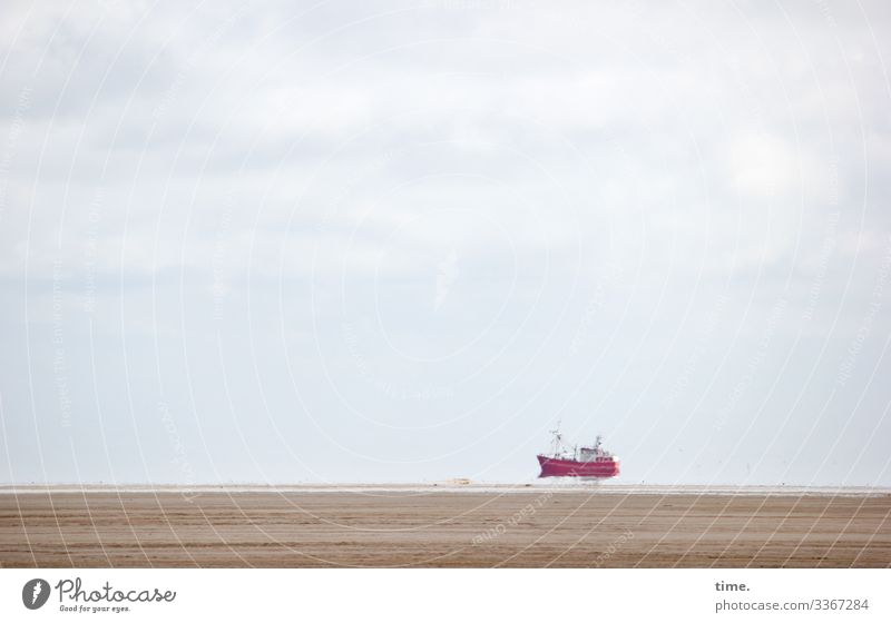 Traumschiff Umwelt Natur Sand Himmel Wolken Horizont Strand Nordsee Schifffahrt Fischerboot fahren Schwimmen & Baden maritim Leben Neugier Überraschung Bewegung