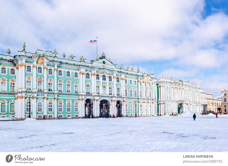 Winterpalast-Einsiedelei-Museum im Schneewinter in St. Petersburg Ferien & Urlaub & Reisen Tourismus Kultur Himmel Stadt Palast Gebäude Architektur Fassade