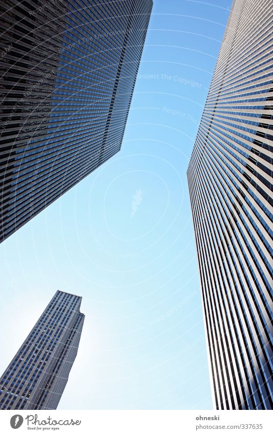 Build me up Wolkenloser Himmel New York City Stadt Haus Hochhaus Architektur Fassade Zukunftsangst Gier Business modern Perspektive Wachstum Farbfoto