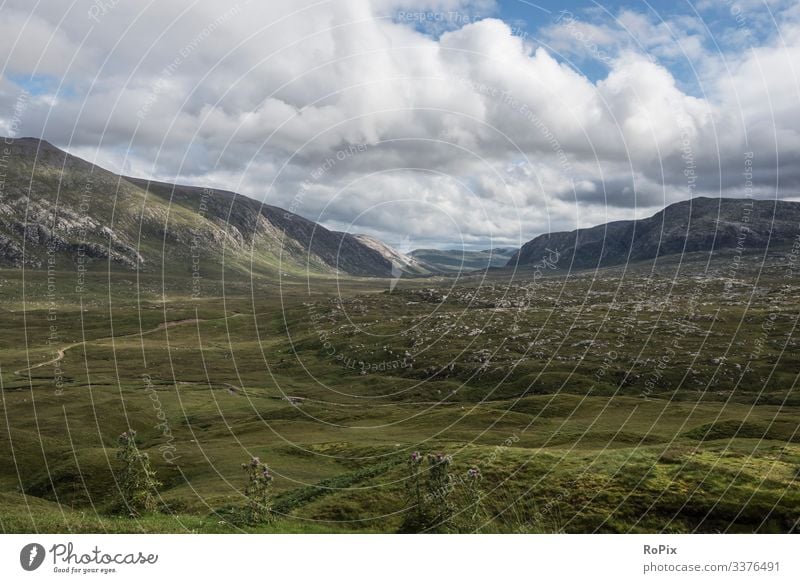 Landschaft in den schottischen highlands. scotland Tal Schottland Schafweide England landscape Brücke Glencoe Natursteinmauer Naturschutzgebiet