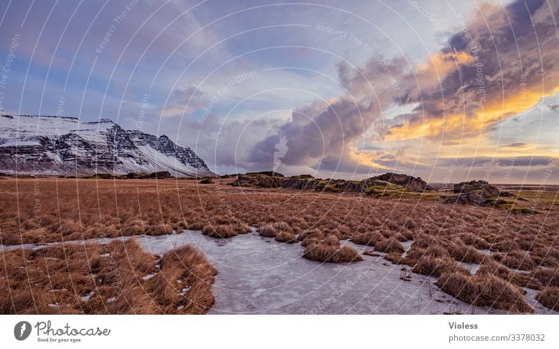 Berge, Wolken, Landschaft, Natur Himmel Sonne Sonnenaufgang Sonnenuntergang Sonnenlicht Wetter Wind Sturm Hügel Felsen bedrohlich Kitsch natürlich Island