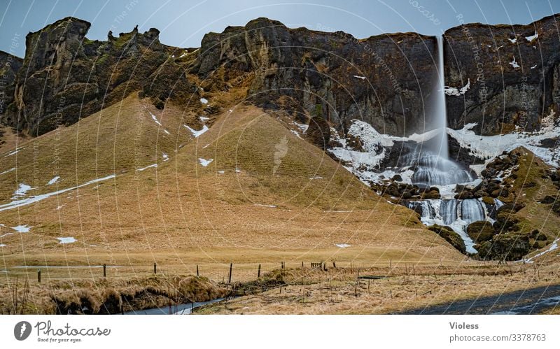 Berge, Wolken, Landschaft, Natur Himmel Wetter Wind Sturm Hügel Felsen natürlich Island Farbfoto Außenaufnahme Licht Schatten Wasserfall